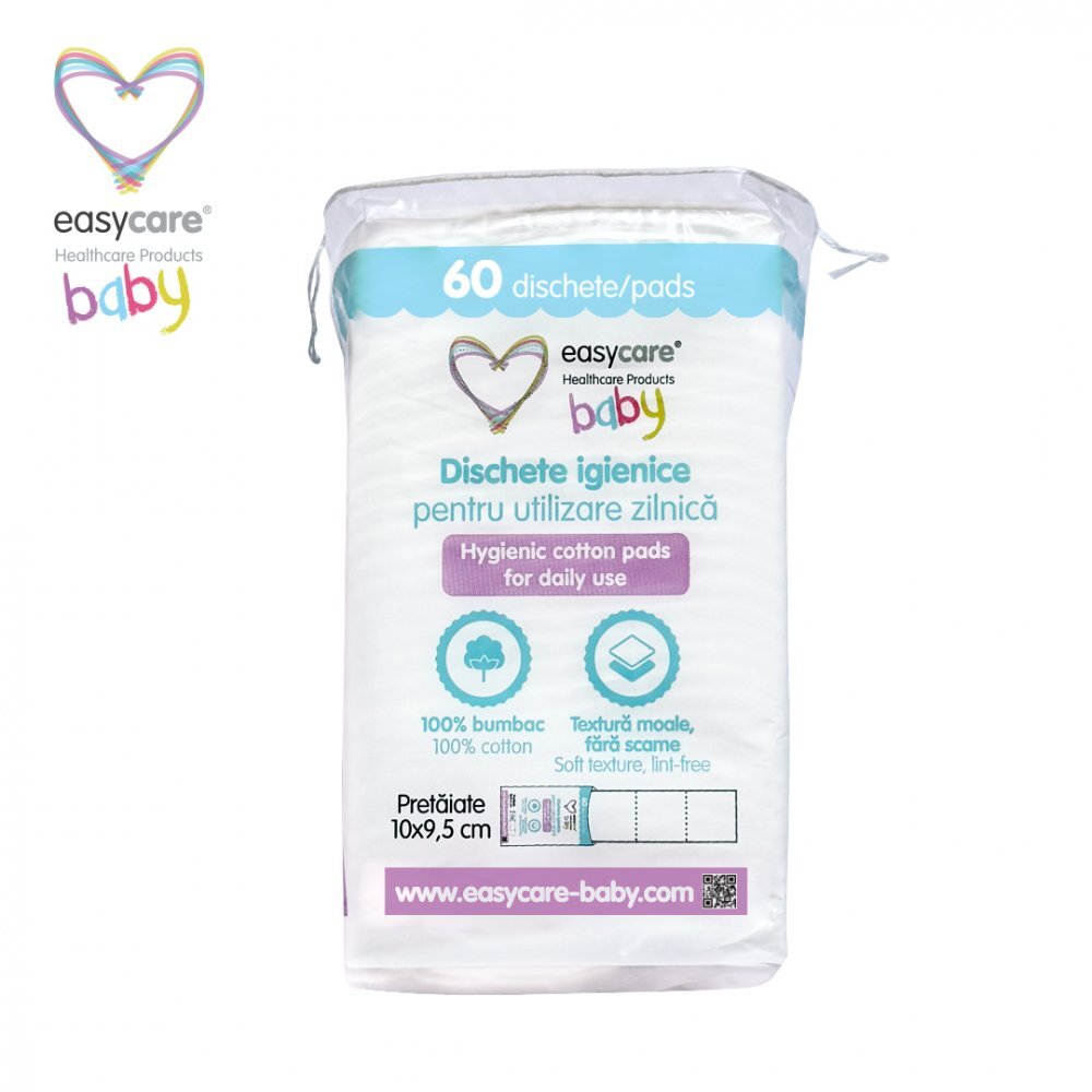 EASYCARE BABY Dischete igienice patrate pretaiate pentru bebelusi si copii 10x95cm 60 bucati