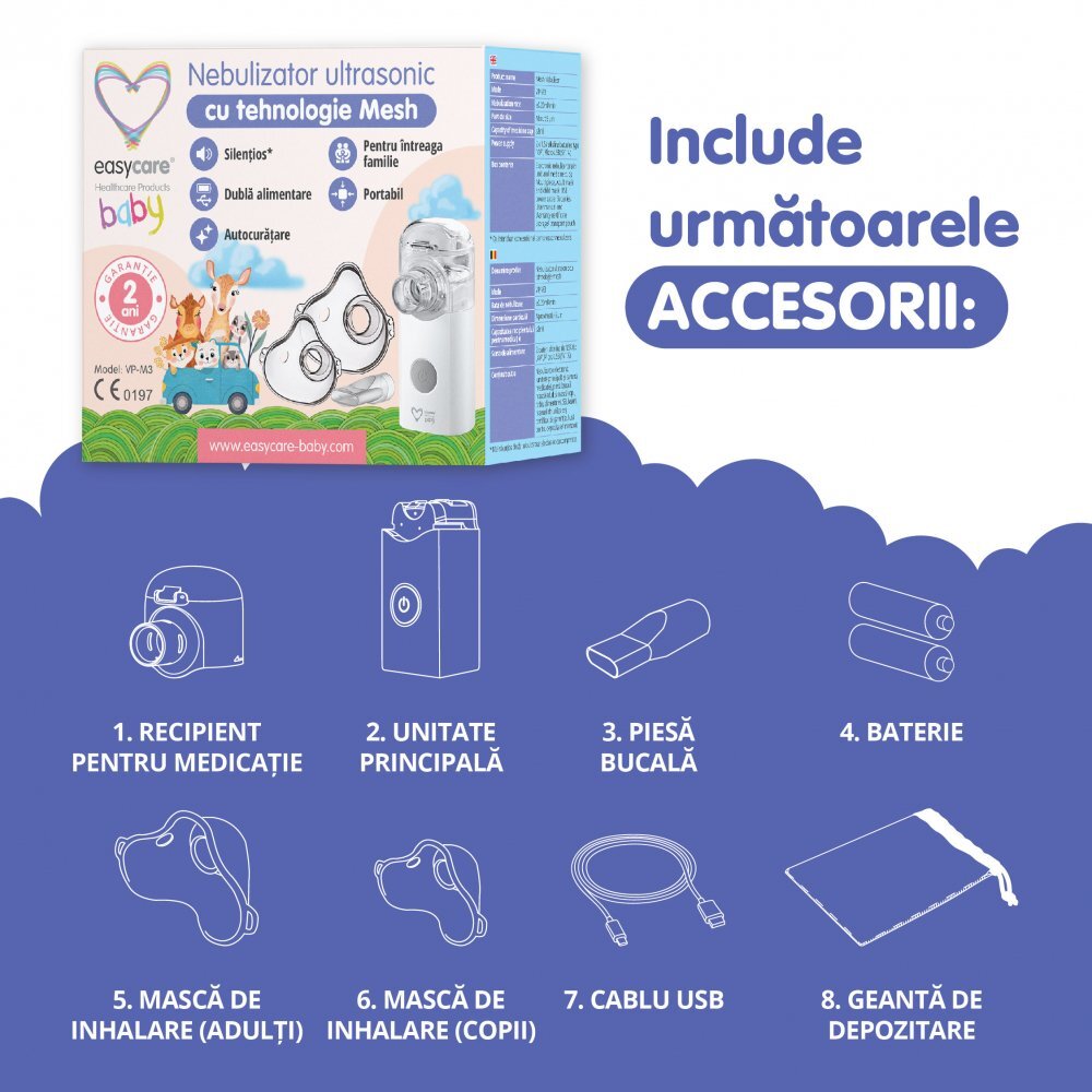 EASYCARE BABY Nebulizator ultrasonic cu tehnologie mesh VP-M3
