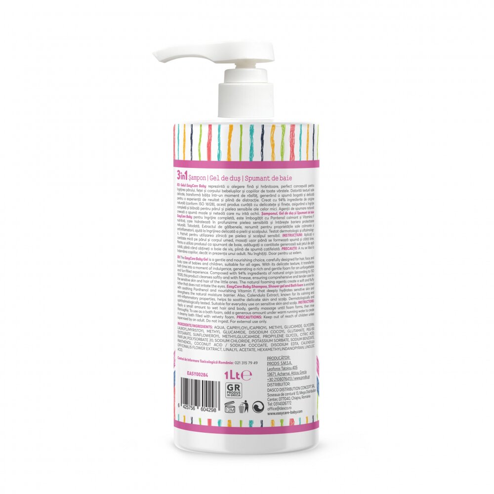 EASYCARE BABY Sampon gel de dus spuma de baie pentru bebelusi si copii Floral 1L 3 in 1