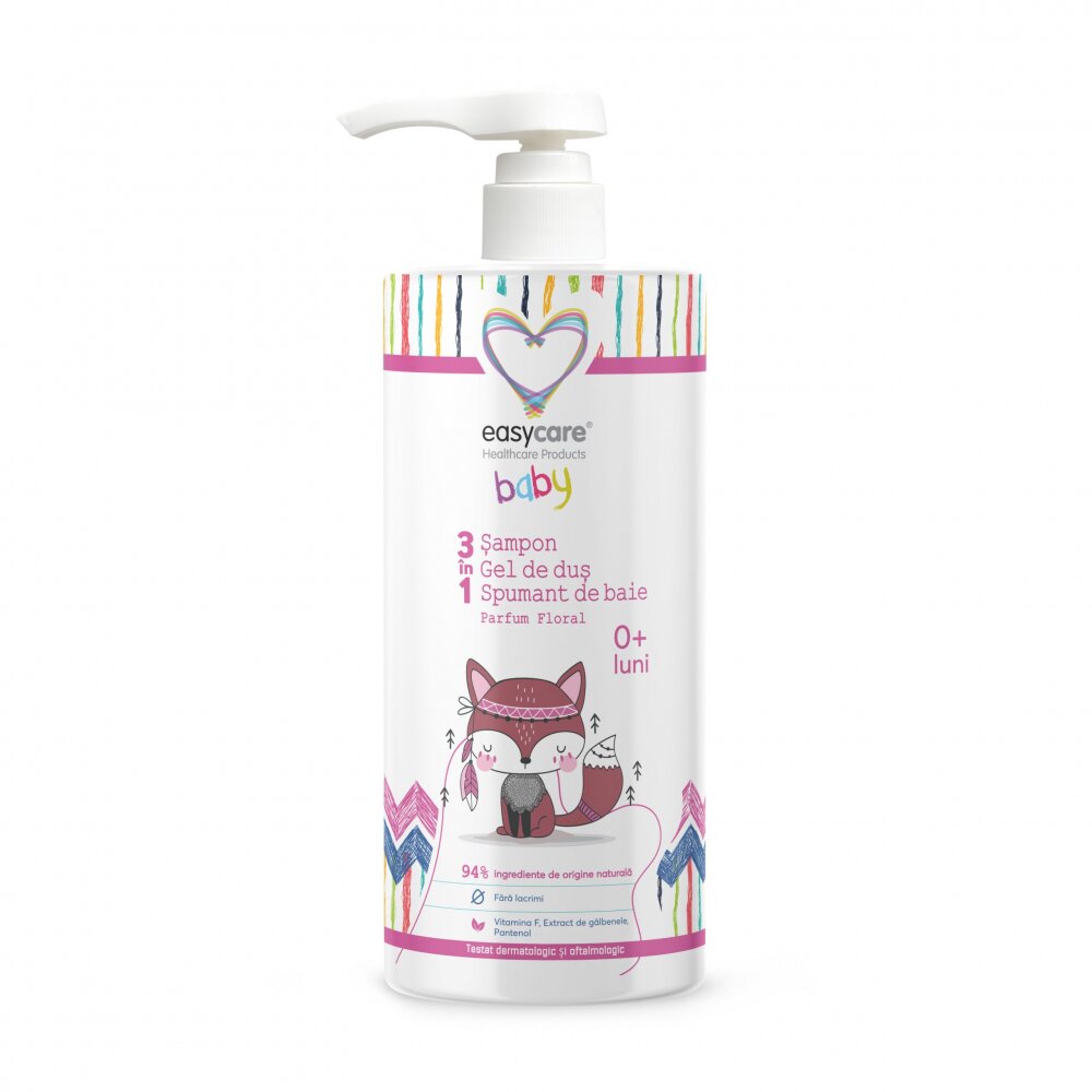EASYCARE BABY Sampon gel de dus spuma de baie pentru bebelusi si copii Floral 1L 3 in 1