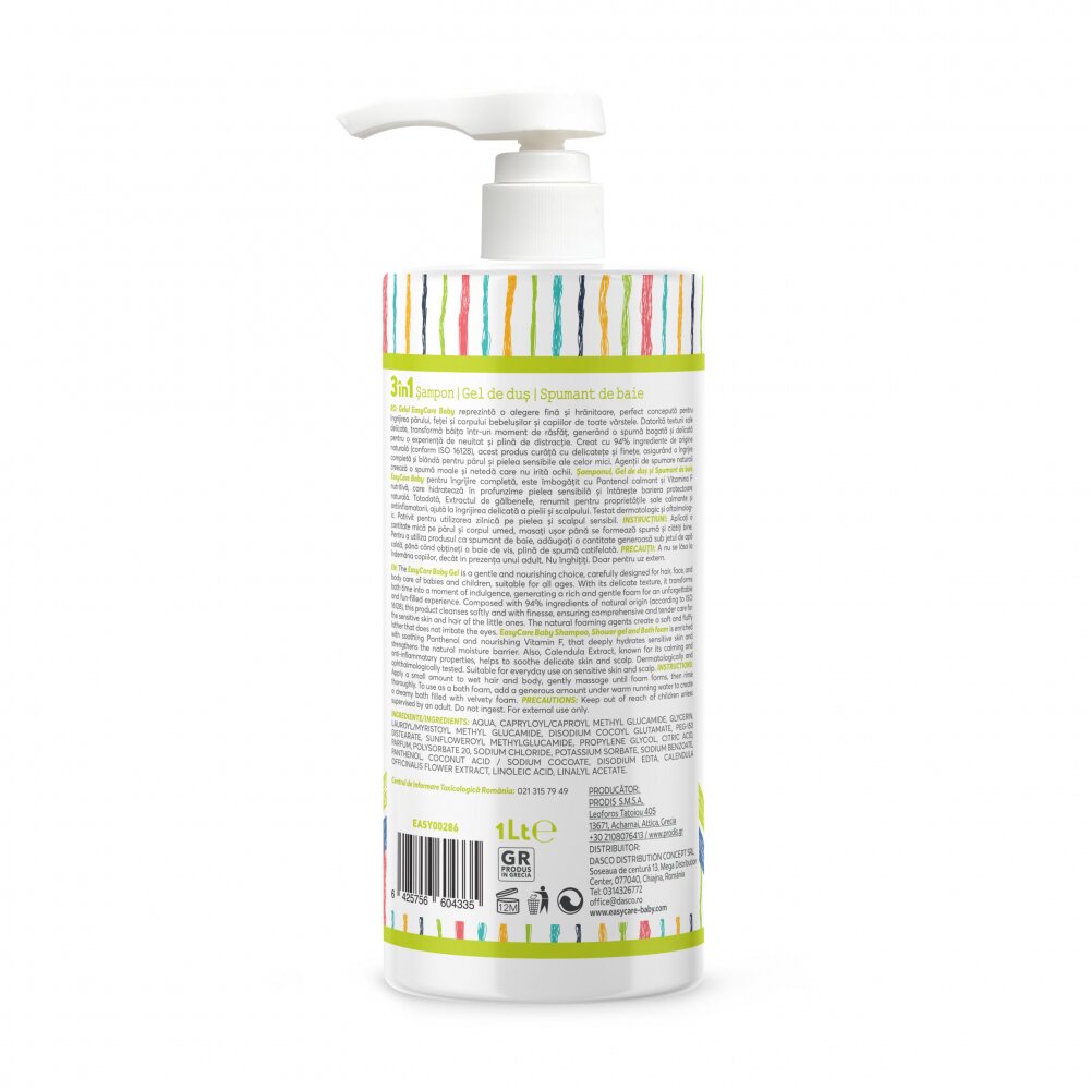 EASYCARE BABY Sampon gel de dus spuma de baie pentru bebelusi si copii Musetel 1L 3 in 1