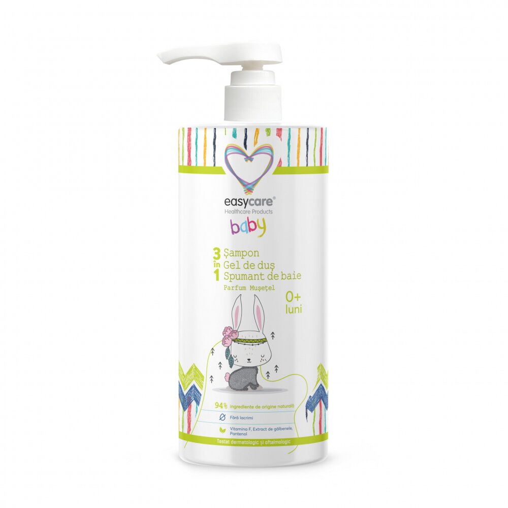 EASYCARE BABY Sampon gel de dus spuma de baie pentru bebelusi si copii Musetel 1L 3 in 1