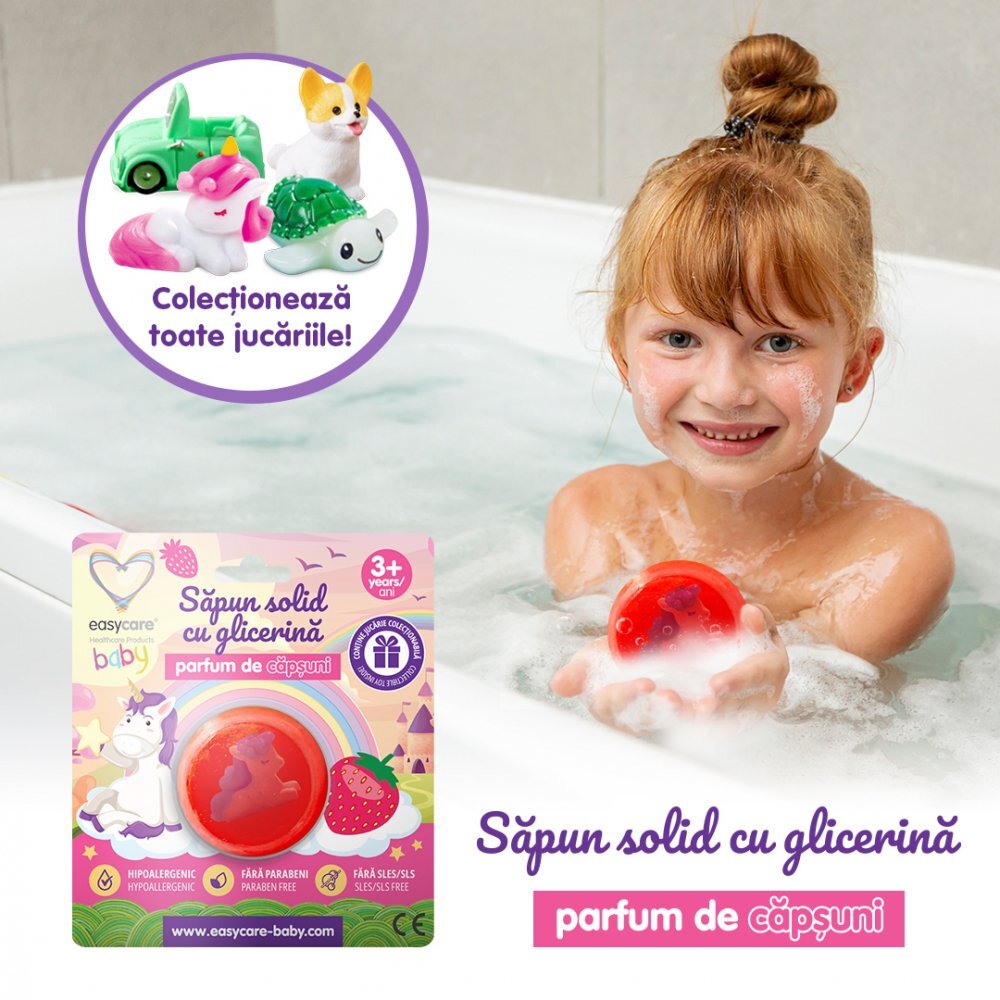 EASYCARE BABY Sapun solid cu glicerina si jucarie pentru copii parfum capsuni 100g