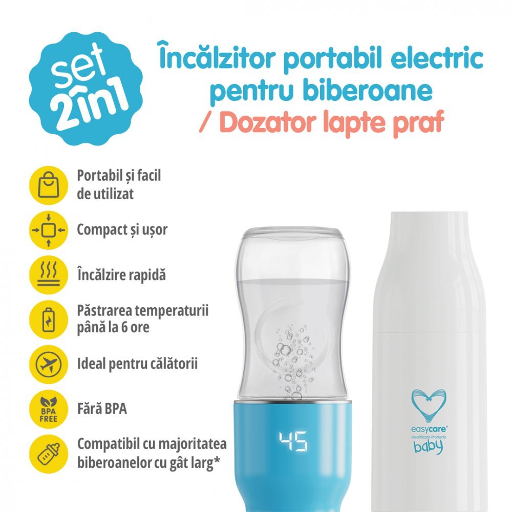 EASYCARE BABY Set 2 in 1 incalzitor electric portabil pentru biberoane si dozator lapte praf