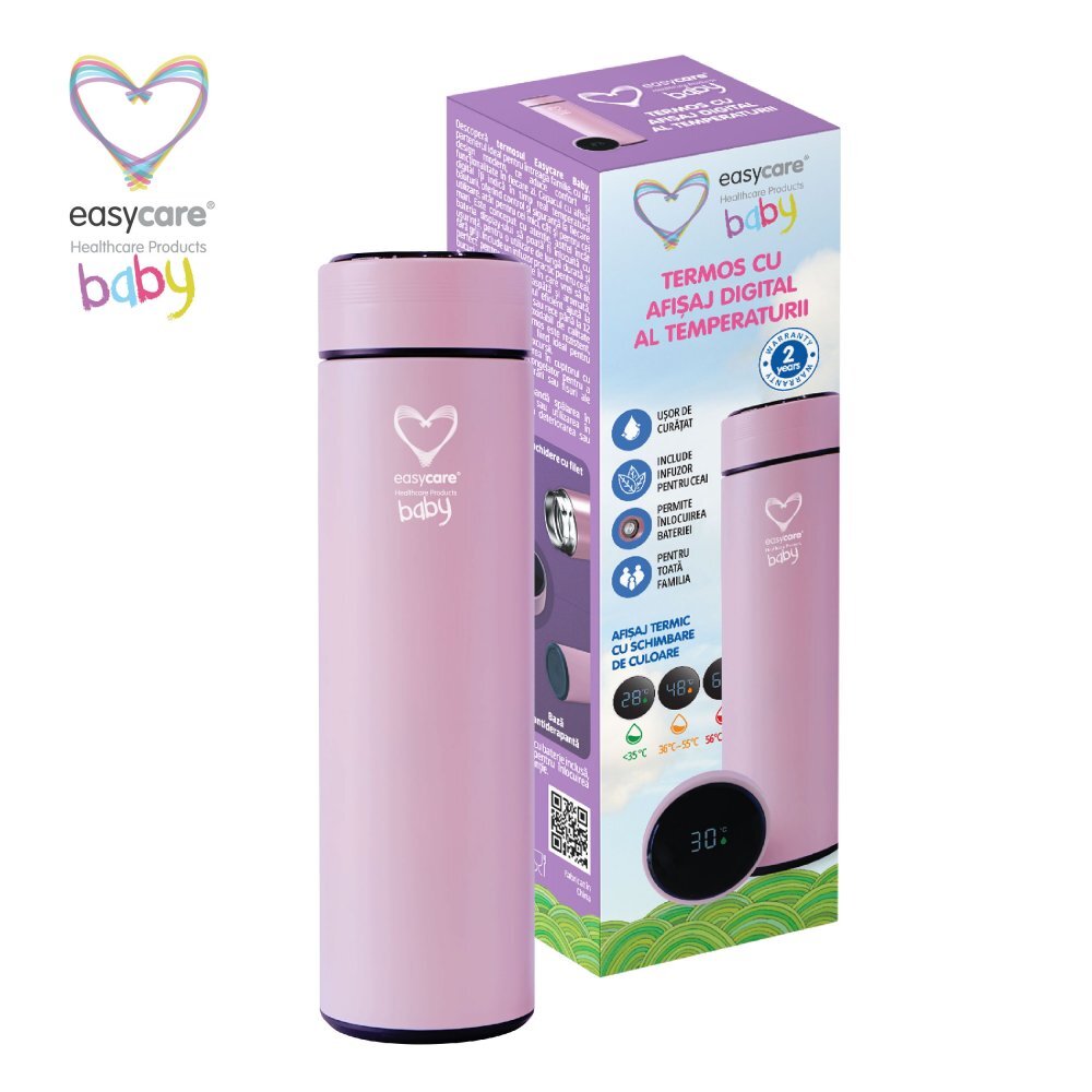 EASYCARE BABY Termos cu indicator digital de temperatura roz 500 ml