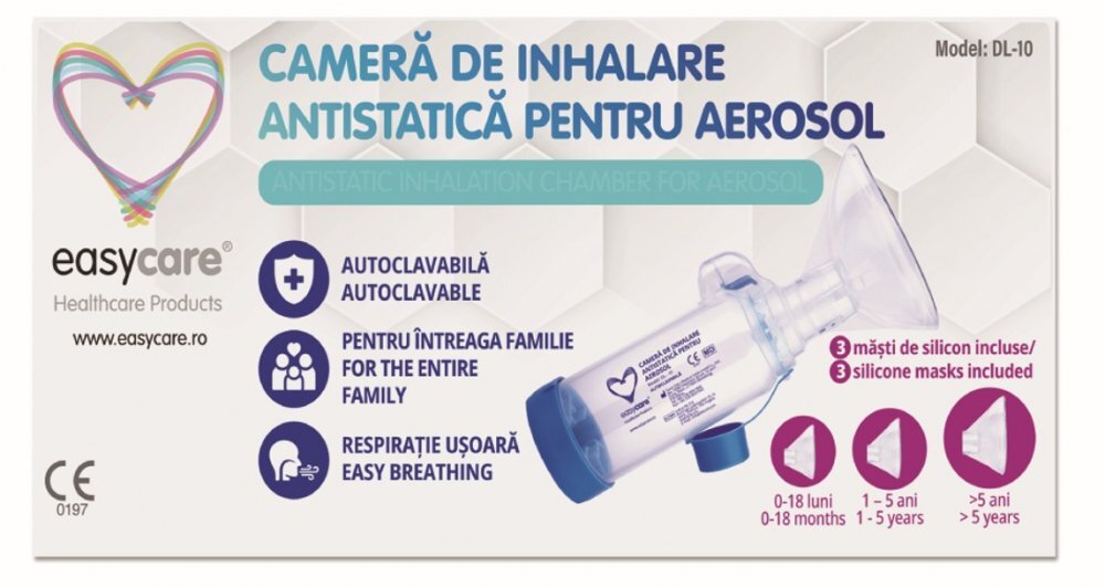 EASYCARE Camera de inhalare antistatica pentru aerosol cu 3 masti din silicon DL-10