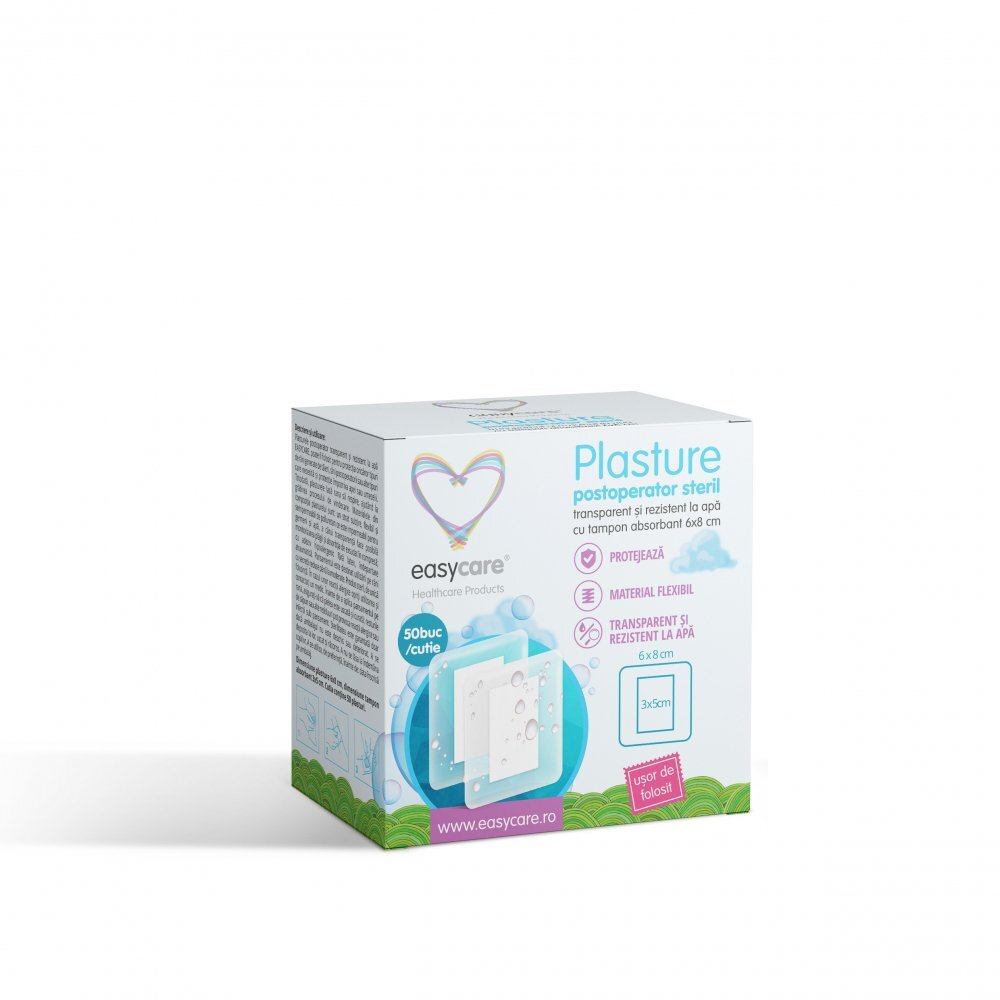 EASYCARE Plasture postoperator transparent si rezistent la apa 6x8cm 50 buccut