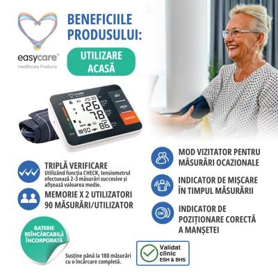 EASYCARE Tensiometru digital automat de brat PG-800B11 cu baterie reincarcabila incorporata