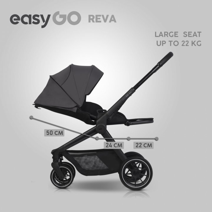 easyGO Carucior 2 in 1 pentru copii Easy Go Reva Cloud Gray pana la 22 kg piese reversibile copertina XXL accesorii incluse
