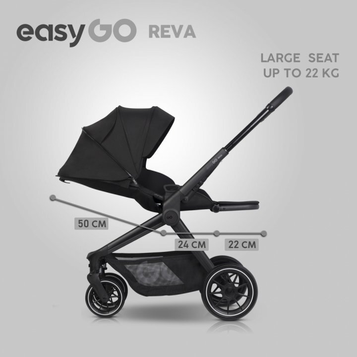 easyGO Carucior 2 in 1 pentru copii Easy Go Reva EbonyBlack pana la 22 kg piese reversibile copertina XXL accesorii incluse