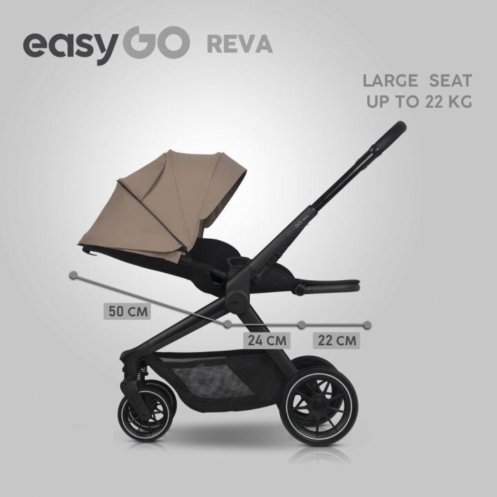 easyGO Carucior 2 in 1 pentru copii Easy Go Reva Gold Beige pana la 22 kg piese reversibile copertina XXL accesorii incluse