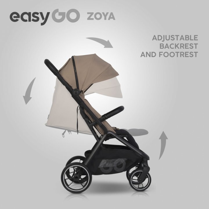 easyGO Carucior 2 in 1 pentru copii Easy Go Zoya Beige cu pliere automata Dual Fold pana la 22 kg copertina XXL pozitie de somn si spatar inalt