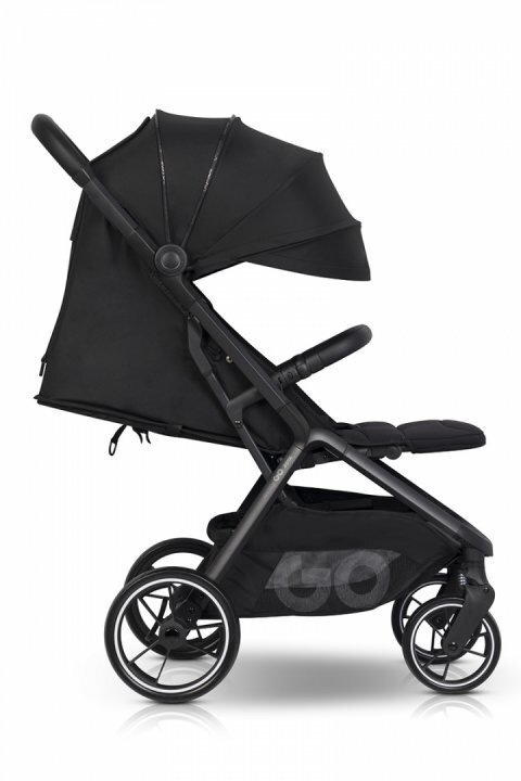 easyGO Carucior 2 in 1 pentru copii Easy Go Zoya Ebony cu pliere automata Dual Fold pana la 22 kg copertina XXL pozitie de somn si spatar inalt