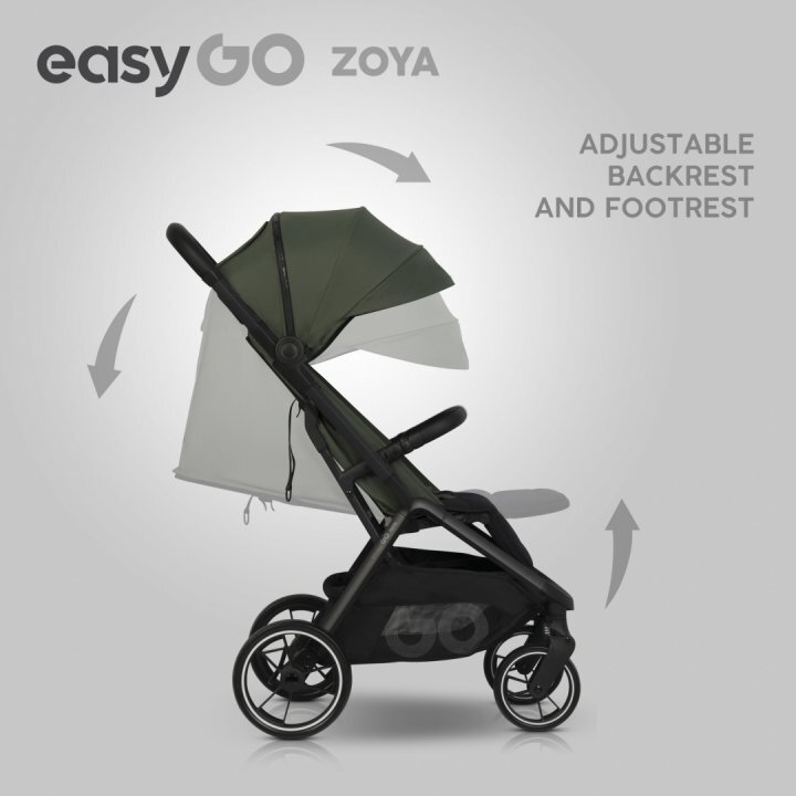 easyGO Carucior 2 in 1 pentru copii Easy Go Zoya Jungle cu pliere automata Dual Fold pana la 22 kg copertina XXL pozitie de somn si spatar inalt