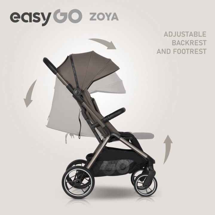 easyGO Carucior 2 in 1 pentru copii Easy Go Zoya Mokka cu pliere automata Dual Fold pana la 22 kg copertina XXL pozitie de somn si spatar inalt