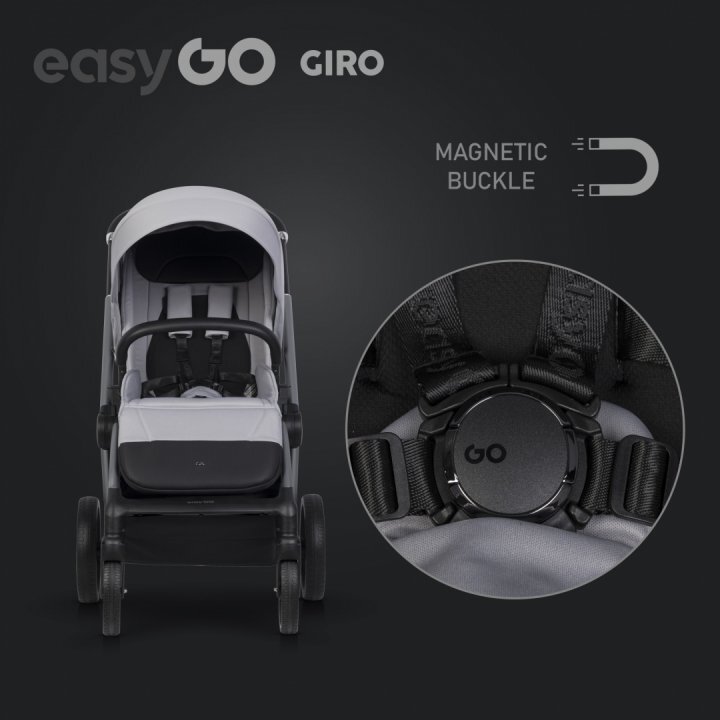 easyGO Carucior pentru copii 2 in 1 Easy Go Giro pana la 22 kg cu landou 80 cm Maner telescopic copertina XXL pliere tip pendul cadru ultra-usor din aluminiu accesorii incluse Cloud Grey