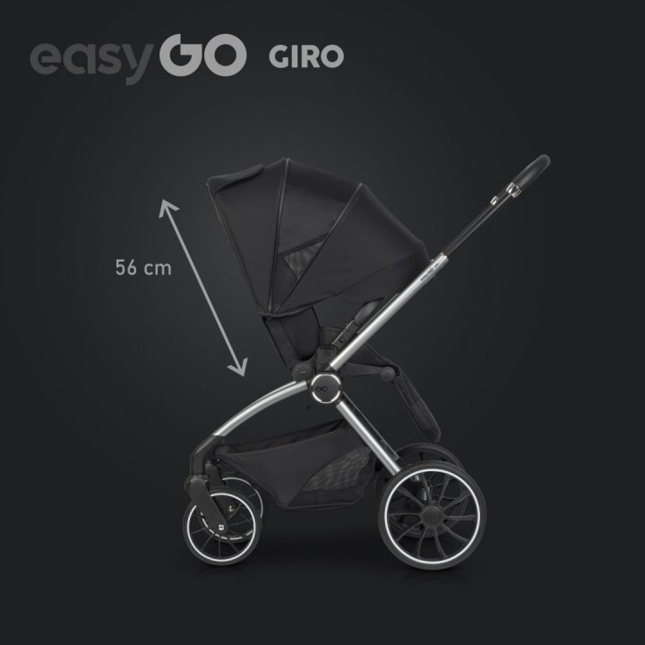 easyGO Carucior pentru copii 2 in 1 Easy Go Giro pana la 22 kg cu landou 80 cm Maner telescopic copertina XXL pliere tip pendul cadru ultra-usor din aluminiu accesorii incluse Ebony Black