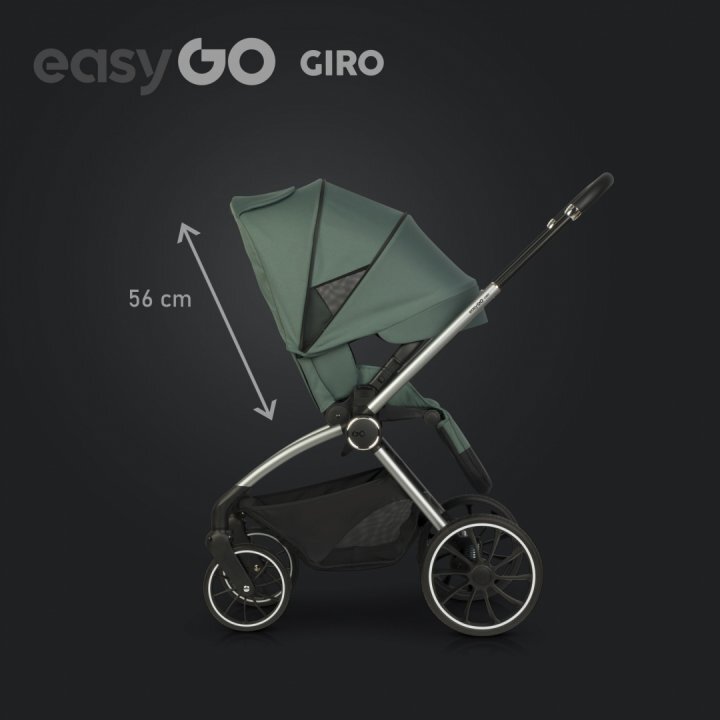 easyGO Carucior pentru copii 2 in 1 Easy Go Giro pana la 22 kg cu landou 80 cm Maner telescopic copertina XXL pliere tip pendul cadru ultra-usor din aluminiu accesorii incluse Sage Green