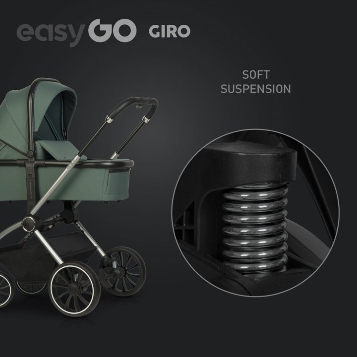 easyGO Carucior pentru copii 2 in 1 Easy Go Giro pana la 22 kg cu landou 80 cm Maner telescopic copertina XXL pliere tip pendul cadru ultra-usor din aluminiu accesorii incluse Sage Green