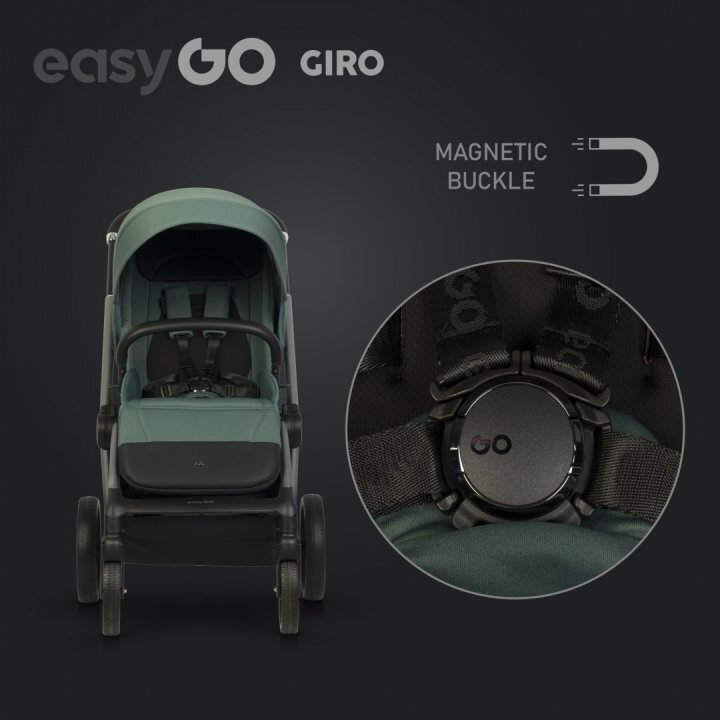 easyGO Carucior pentru copii 2 in 1 Easy Go Giro pana la 22 kg cu landou 80 cm Maner telescopic copertina XXL pliere tip pendul cadru ultra-usor din aluminiu accesorii incluse Sage Green