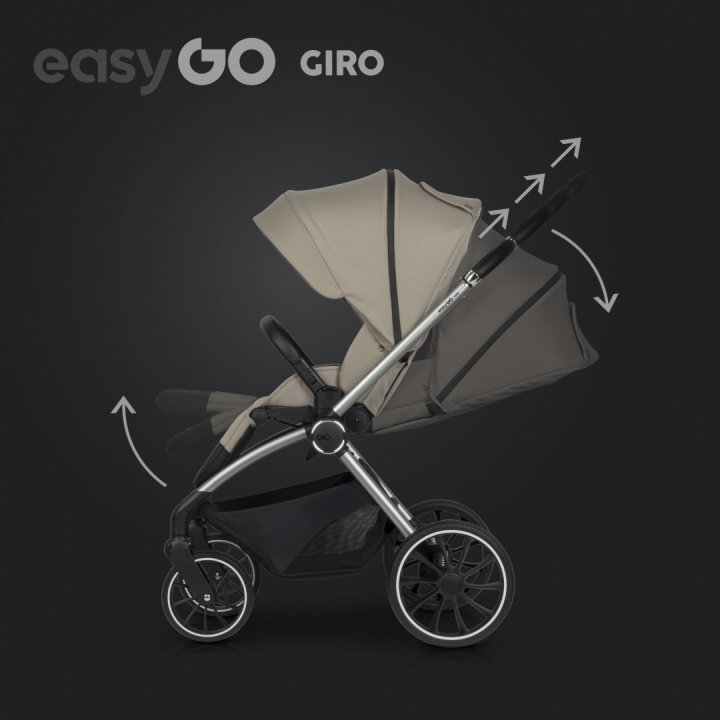 easyGO Carucior pentru copii 2 in 1 Easy Go Giro pana la 22 kg cu landou 80 cm Maner telescopic copertina XXL pliere tip pendul cadru ultra-usor din aluminiu accesorii incluseSavana Beige