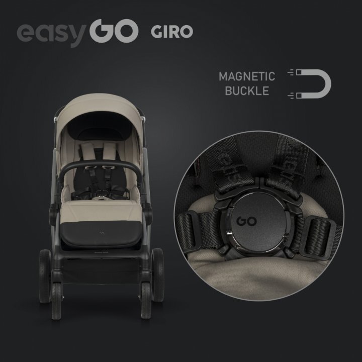 easyGO Carucior pentru copii 2 in 1 Easy Go Giro pana la 22 kg cu landou 80 cm Maner telescopic copertina XXL pliere tip pendul cadru ultra-usor din aluminiu accesorii incluseSavana Beige