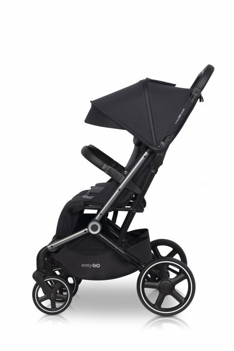 easyGO Carucior pentru copii gemeni Echo 2 in 1 omologat EN1888 Pliabil cu Landouri textile copertine independente reglabile si detasabile suspensii spatar reglabil cu 2 huse de picioruse incluse Ebony Black