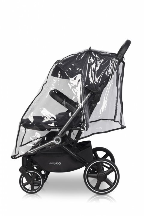 easyGO Carucior pentru copii gemeni Echo 2 in 1 omologat EN1888 Pliabil cu Landouri textile copertine independente reglabile si detasabile suspensii spatar reglabil cu 2 huse de picioruse incluse Ebony Black