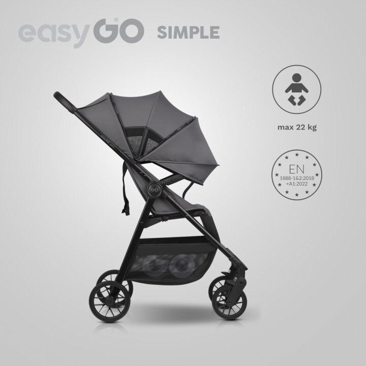 easyGO Carucior sport pliabil cu o singura mana Simple Cloudy Gray copertina XXL husa picioruse suspensii pana la 22 kg