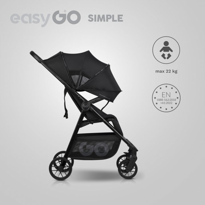 easyGO Carucior sport pliabil cu o singura mana Simple Ebony Black copertina XXL husa picioruse suspensii pana la 22 kg