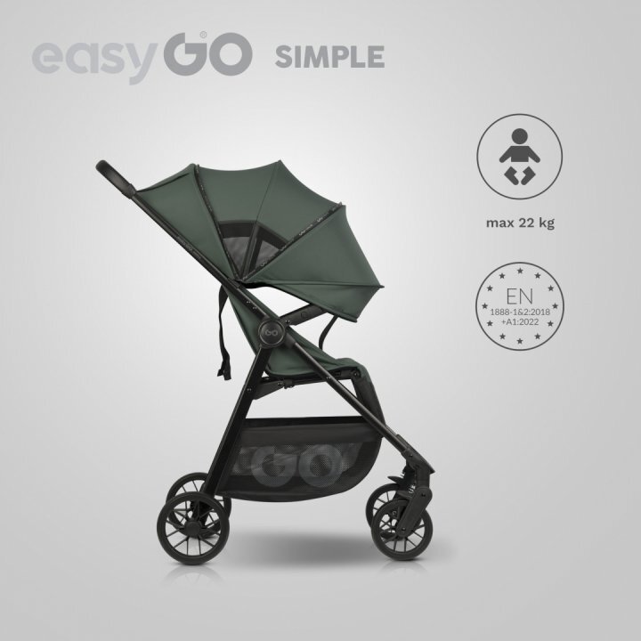 easyGO Carucior sport pliabil cu o singura mana Simple Sage Green copertina XXL husa picioruse suspensii pana la 22 kg