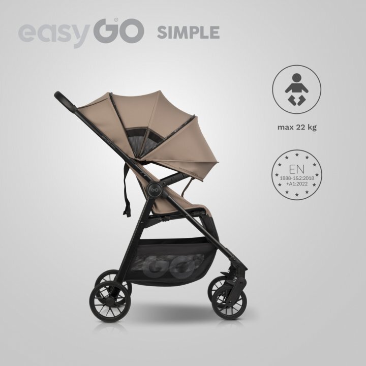easyGO Carucior sport pliabil cu o singura mana Simple Savana Beige copertina XXL husa picioruse suspensii pana la 22 kg