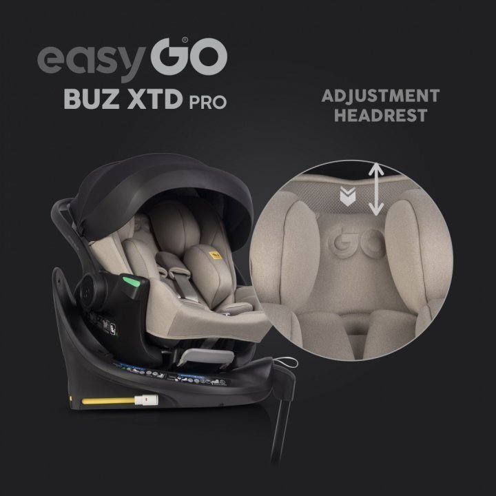 easyGO Set scoica auto reclinabila si baza isofix rotativa Buz XTD Pro Taupe i-Size omologat R129 pentru copii de 40-87 cm