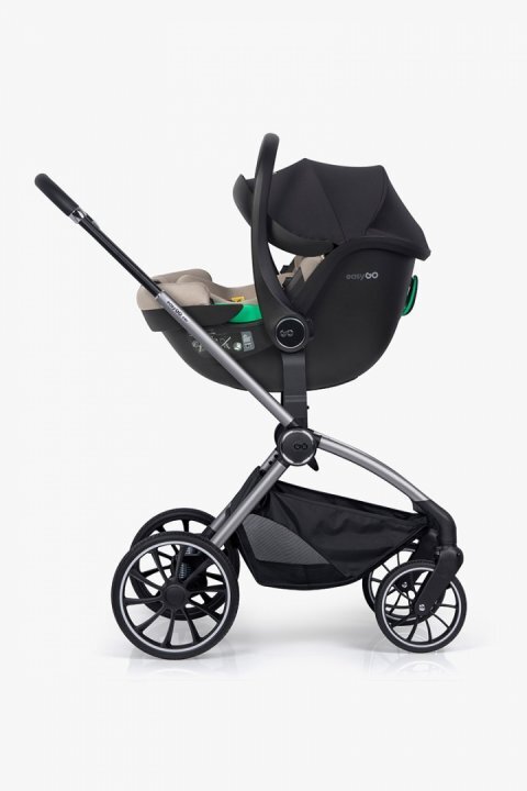 easyGO Set scoica auto si baza isofix rotativa Buz Pro i-Size omologat R129 cu tetiera reglabila in inaltime copertina ajustabila pentru copii intre 40-87 cm sau 0-13 kg Taupe