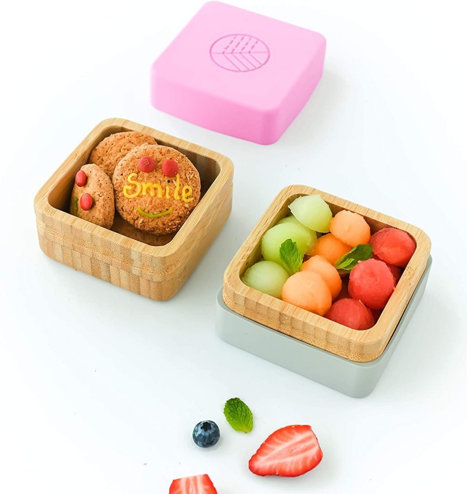 Eco Rascals Set 2 caserole pentru gustari din bambus roz si gri
