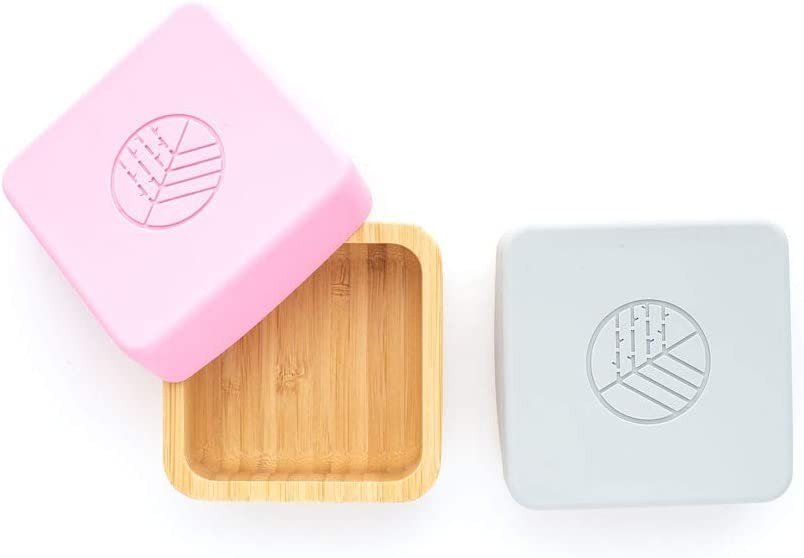 Eco Rascals Set 2 caserole pentru gustari din bambus roz si gri