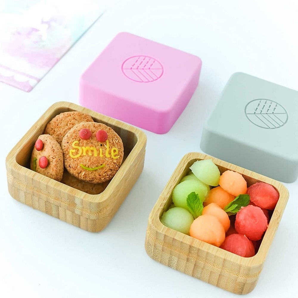 Eco Rascals Set 2 caserole pentru gustari din bambus roz si gri