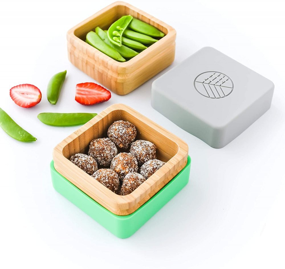 Eco Rascals Set 2 caserole pentru gustari din bambus verde si gri
