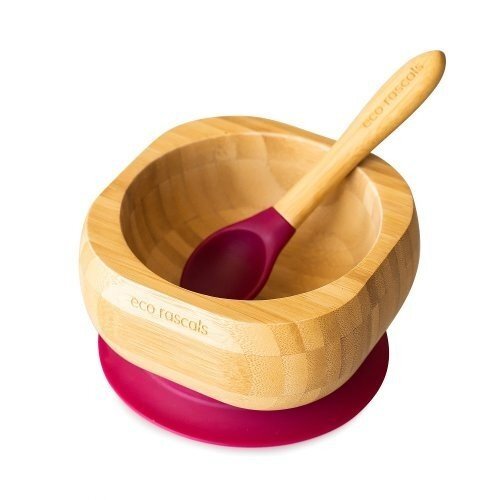Eco Rascals Set castron si lingura din bambus rosu