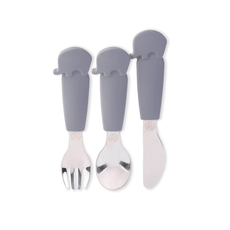 Eco Rascals Set de cutit furculita si lingurita din inox si silicon argintiu Ecorascals