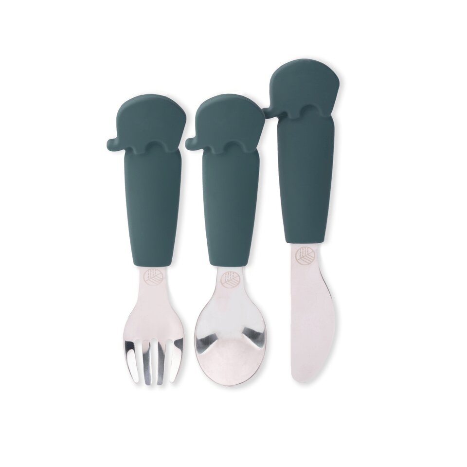 Eco Rascals Set de cutit furculita si lingurita din inox si silicon teal Ecorascals