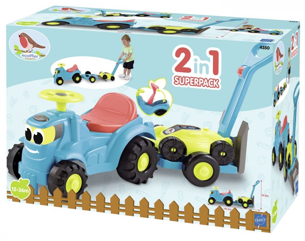 Ecoiffier Set tractor ride cu remorca si cositoare