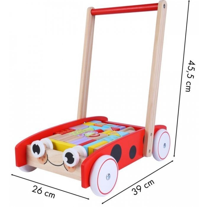 Ecotoys Antemergator din lemn + 40 de cuburi 2112 Buburuza