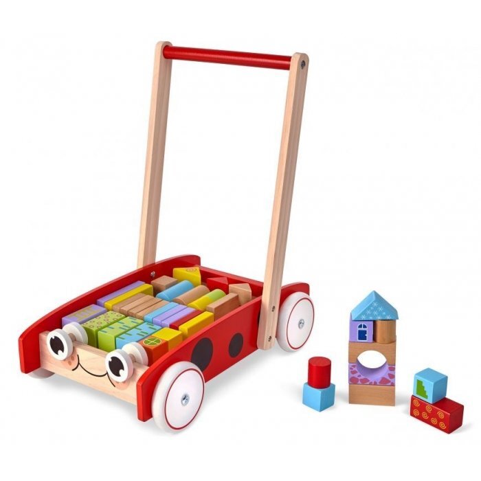 Ecotoys Antemergator din lemn + 40 de cuburi 2112 Buburuza