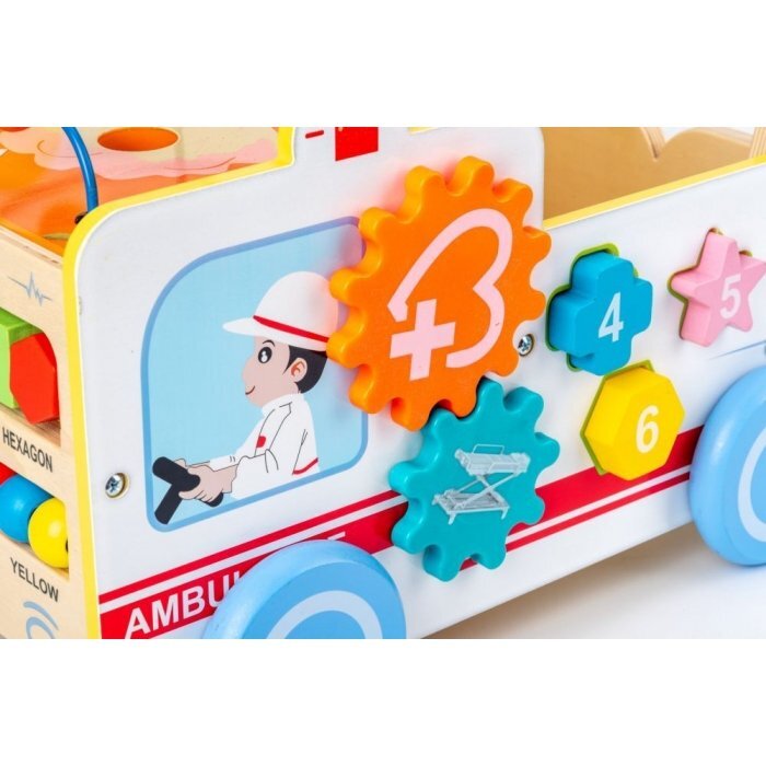 Ecotoys Antemergator educational din lemn 2 in 1 Ambulanta HM015524