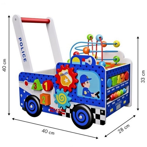Ecotoys Antepremergator educational din lemn masina de politie multicolor