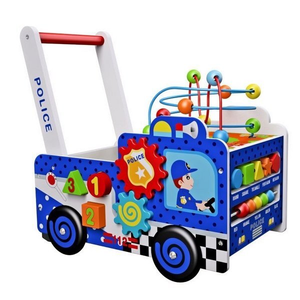 Ecotoys Antepremergator educational din lemn masina de politie multicolor