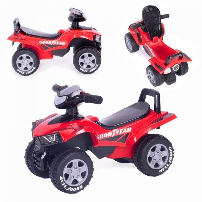 Ecotoys Atv pentru copii fara pedale Goodyear 551-G Rosu volan interactiv cu sunete spatiu de depozitare greutate admisa 25 kg
