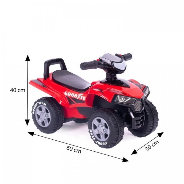 Ecotoys Atv pentru copii fara pedale Goodyear 551-G Rosu volan interactiv cu sunete spatiu de depozitare greutate admisa 25 kg
