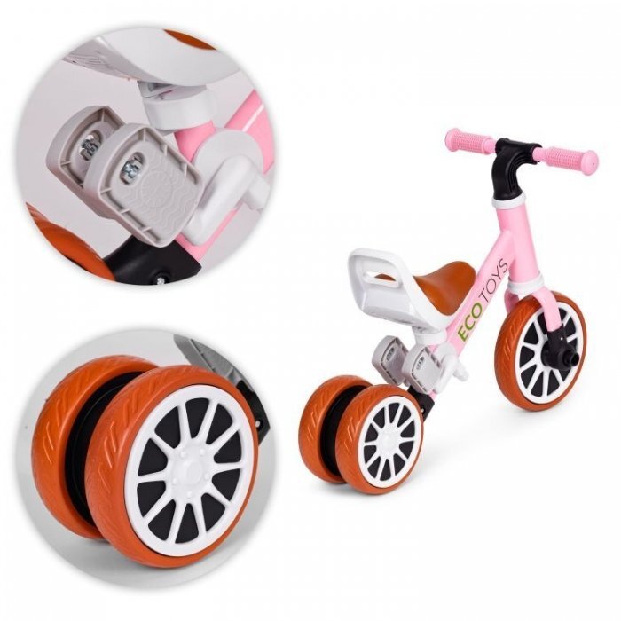 Ecotoys Bicicleta 2 in 1 cu pedale detasabile 2 ani+ Roz greutate admisa 30 kg